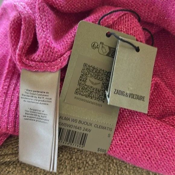 Zadig and Voltaire Alma Cashmere Wool Button Shoulder Sweater - Clematis size S - Picture 13 of 13